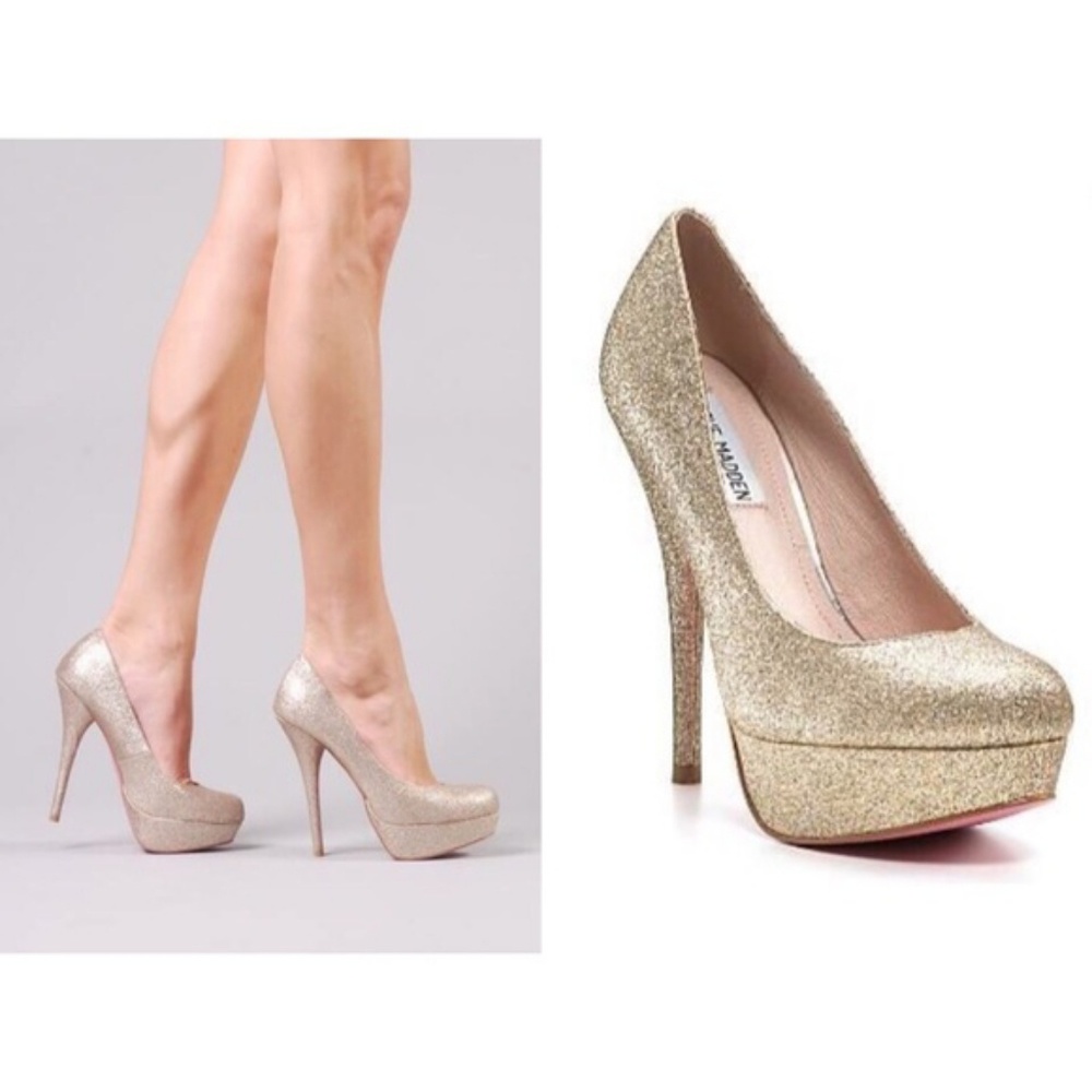 Steve Madden Caryssa Glitter Gold Heels